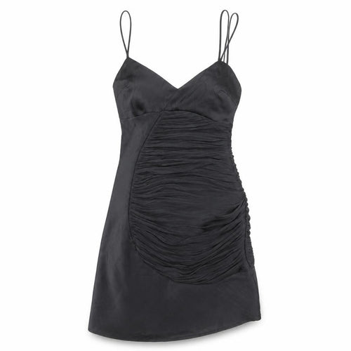 Zara Women Black XS Bodycon Ruched Strappy Cocktail Dress