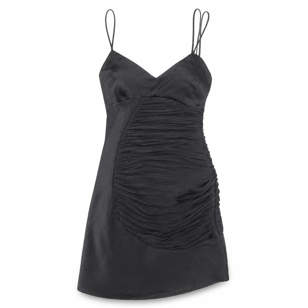 Zara Women Black XS Bodycon Ruched Strappy Cocktail Dress