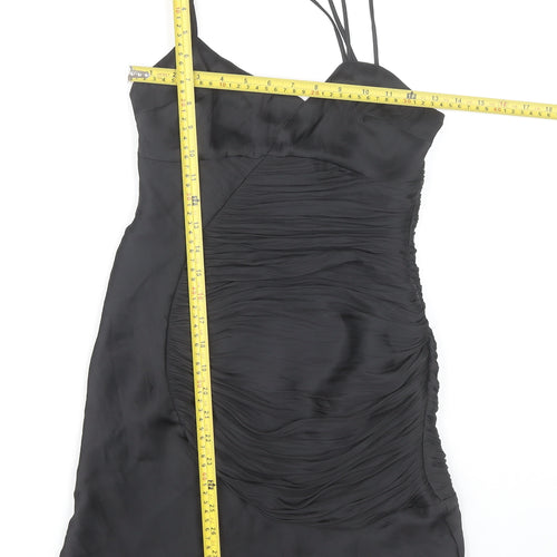 Zara Women Black XS Bodycon Ruched Strappy Cocktail Dress