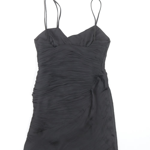 Zara Women Black XS Bodycon Ruched Strappy Cocktail Dress