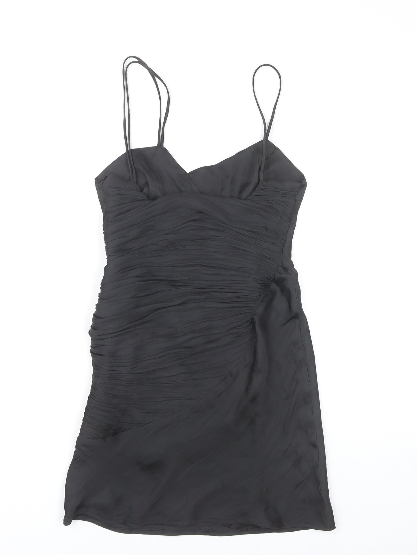 Zara Women Black XS Bodycon Ruched Strappy Cocktail Dress