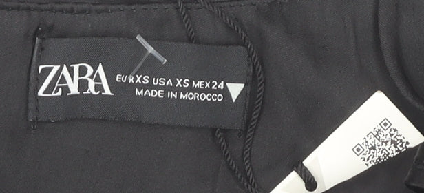 Zara Women Black XS Bodycon Ruched Strappy Cocktail Dress