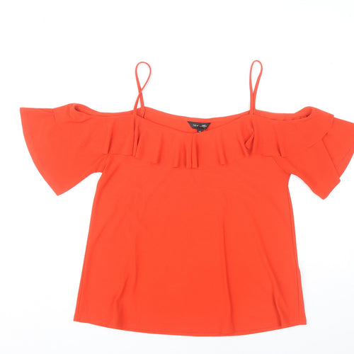 New Look Womens Red Cold Shoulder Ruffle Blouse UK 12