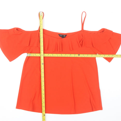 New Look Womens Red Cold Shoulder Ruffle Blouse UK 12
