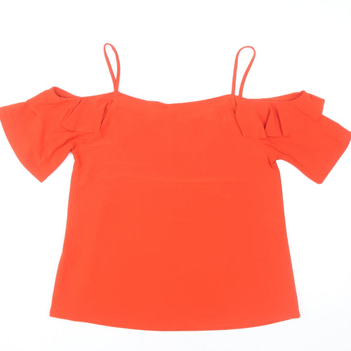New Look Womens Red Cold Shoulder Ruffle Blouse UK 12