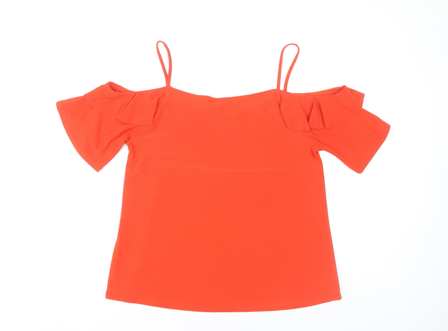 New Look Womens Red Cold Shoulder Ruffle Blouse UK 12