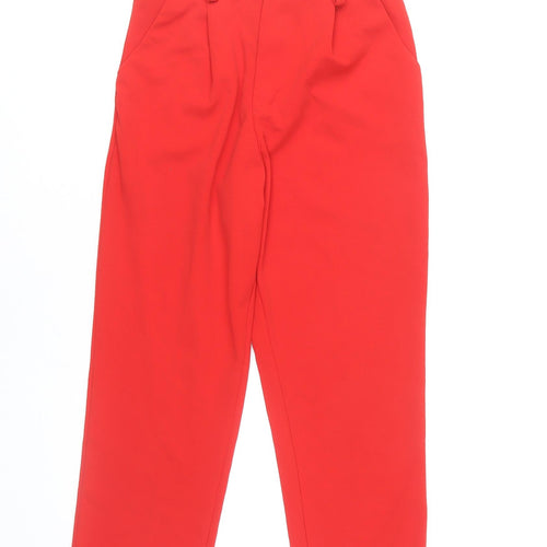Boohoo Women’s Red High Rise Pleated Straight Trousers UK 6