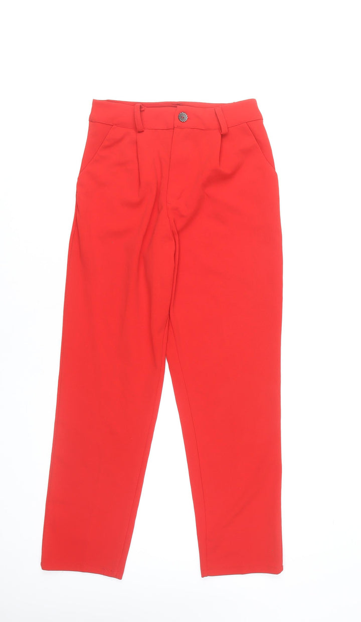 Boohoo Women’s Red High Rise Pleated Straight Trousers UK 6