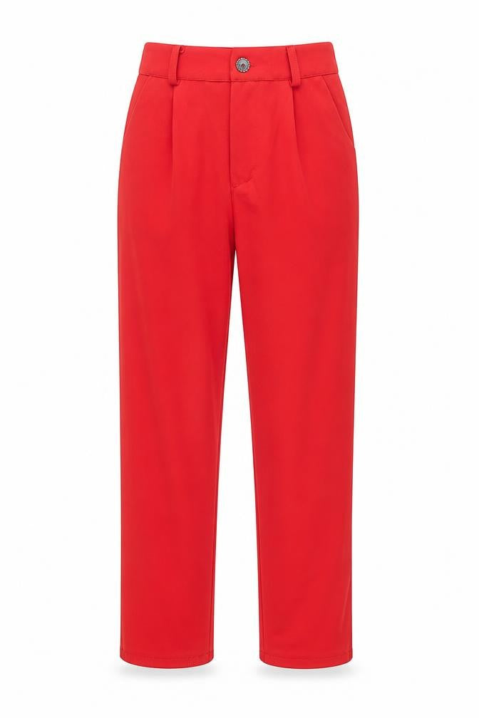 Boohoo Women’s Red High Rise Pleated Straight Trousers UK 6