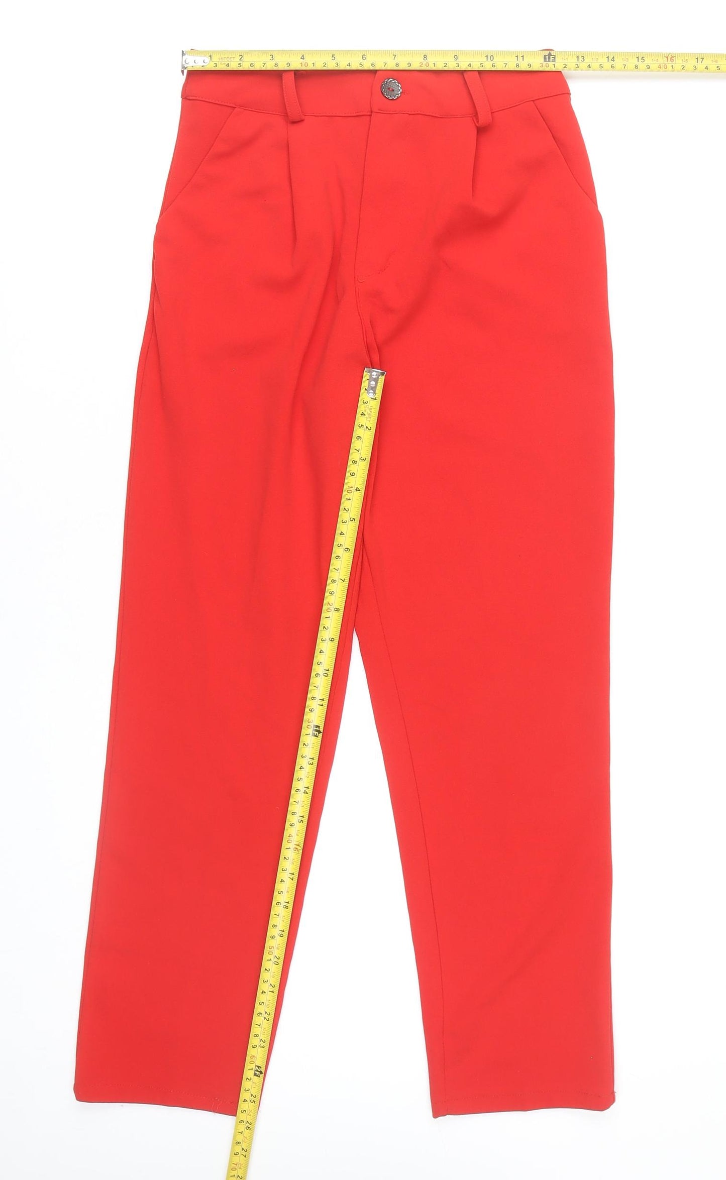 Boohoo Women’s Red High Rise Pleated Straight Trousers UK 6