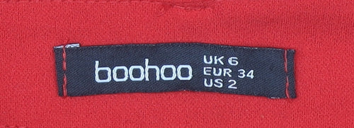 Boohoo Women’s Red High Rise Pleated Straight Trousers UK 6