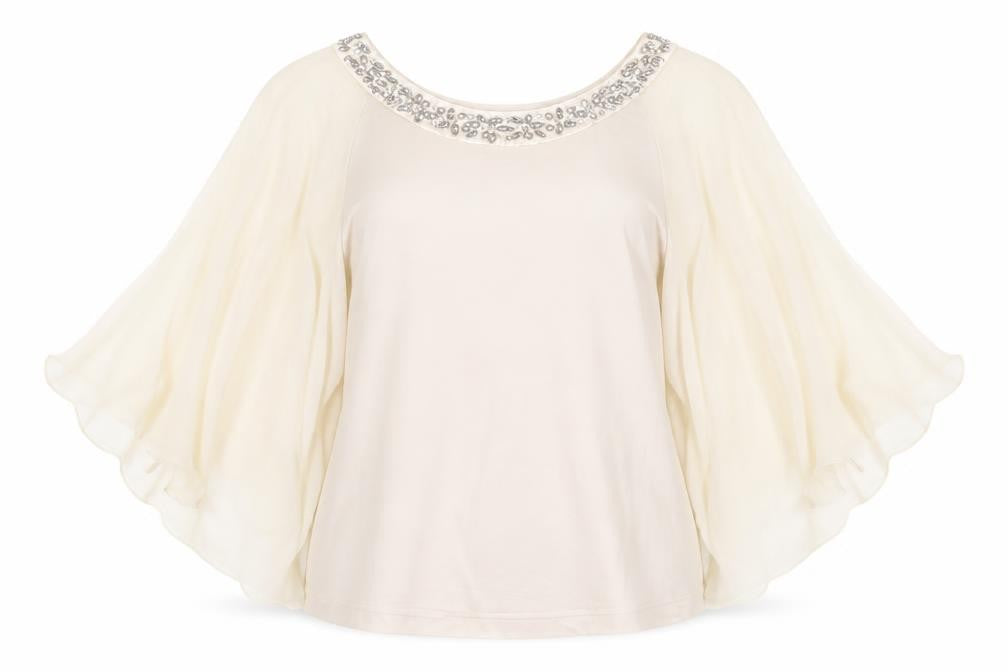 Front view of Jacques Vert Women Ivory Beaded Tunic Blouse S Formal Wedding