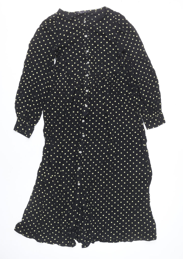 Marks and Spencer Women’s Black Polka Dot Long Shirt Dress Size 8