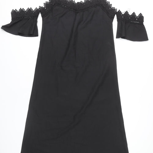 Boohoo Women Black Size 14 Cold Shoulder Crochet Midi Slip Dress