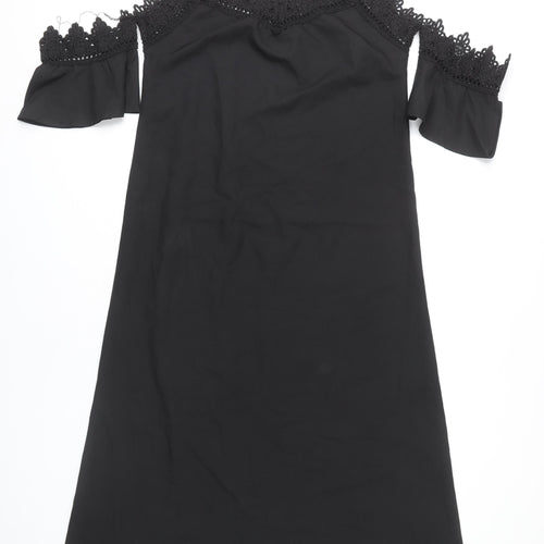 Boohoo Women Black Size 14 Cold Shoulder Crochet Midi Slip Dress