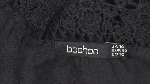 Boohoo Women Black Size 14 Cold Shoulder Crochet Midi Slip Dress