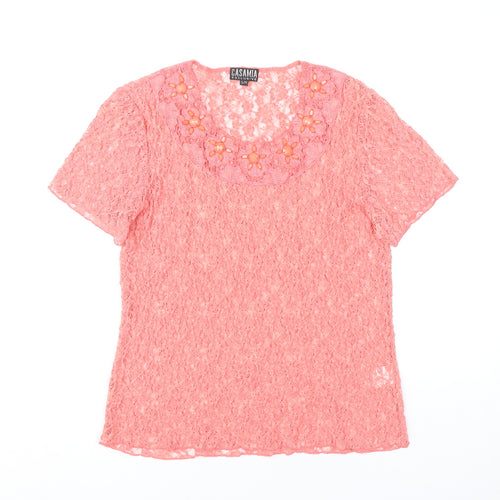 Casamia Women’s Pink Lace Scoop Neck Blouse S Short Sleeve