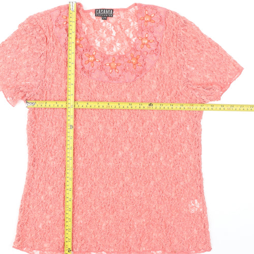 Casamia Women’s Pink Lace Scoop Neck Blouse S Short Sleeve