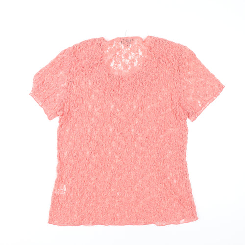 Casamia Women’s Pink Lace Scoop Neck Blouse S Short Sleeve