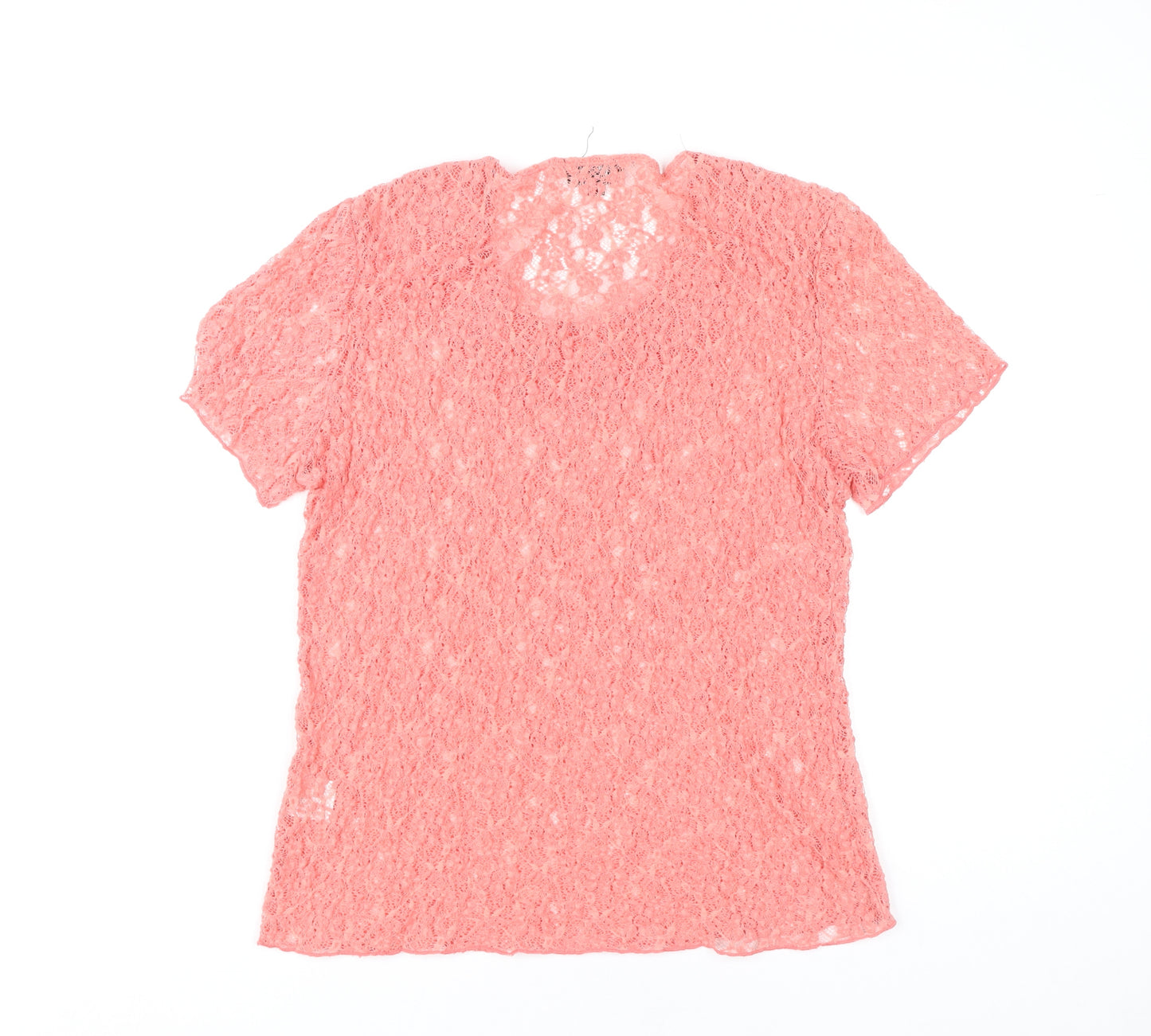 Casamia Women’s Pink Lace Scoop Neck Blouse S Short Sleeve