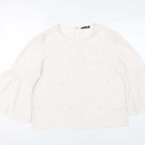 Quiz Women White Beaded Bell Sleeve Tunic Blouse Size M
