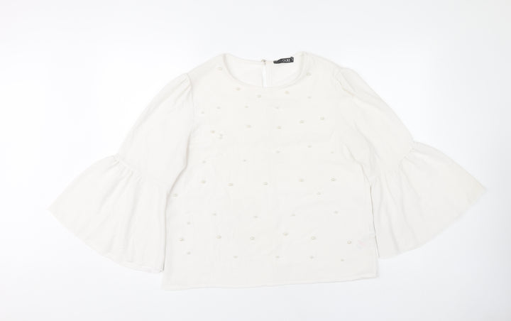 Quiz Women White Beaded Bell Sleeve Tunic Blouse Size M