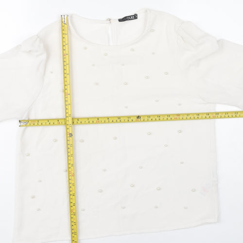 Quiz Women White Beaded Bell Sleeve Tunic Blouse Size M
