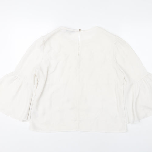 Quiz Women White Beaded Bell Sleeve Tunic Blouse Size M