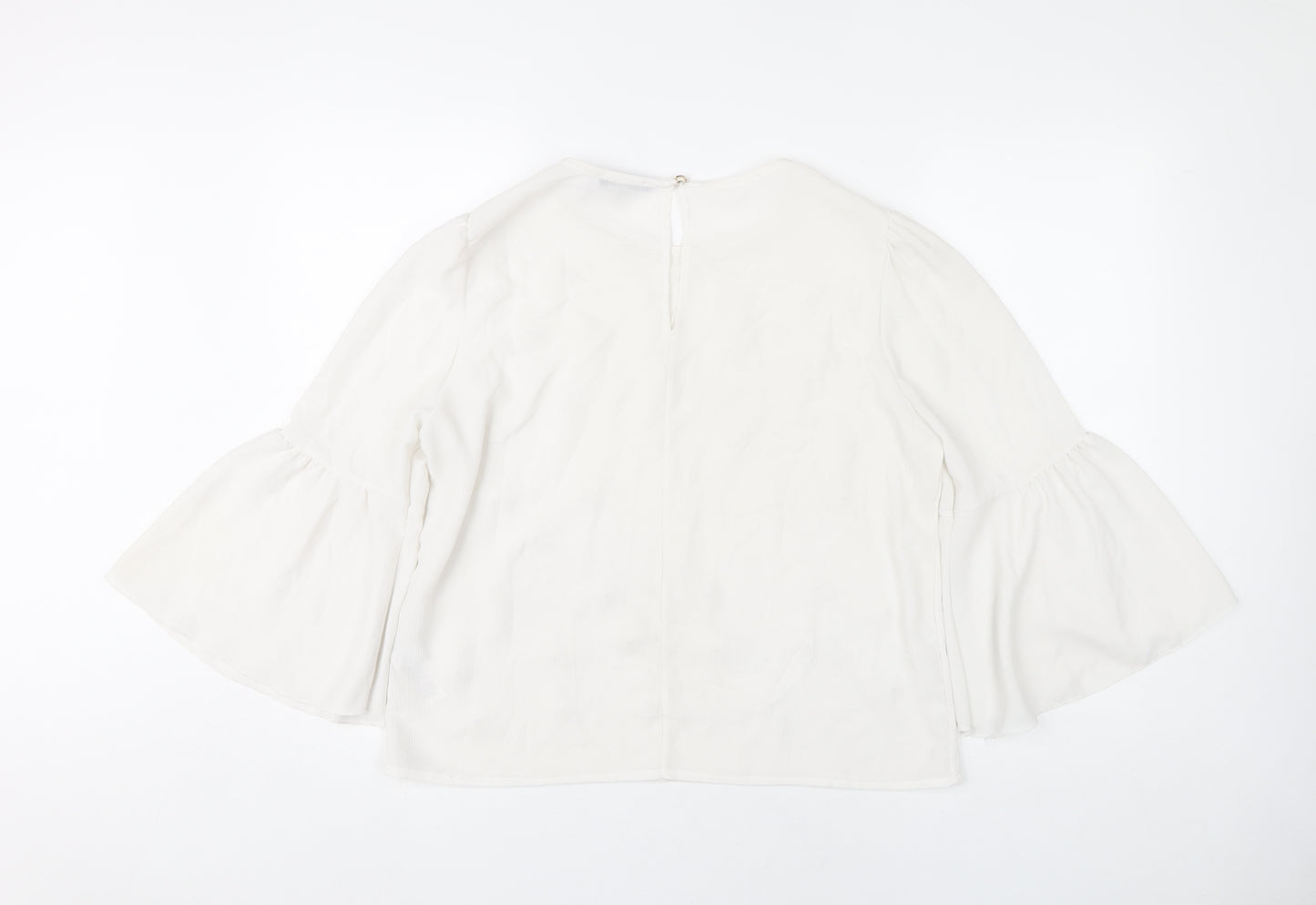 Quiz Women White Beaded Bell Sleeve Tunic Blouse Size M