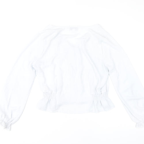 Topshop Women’s White Blouse UK 12 Long Sleeve V-Neck Ruffle