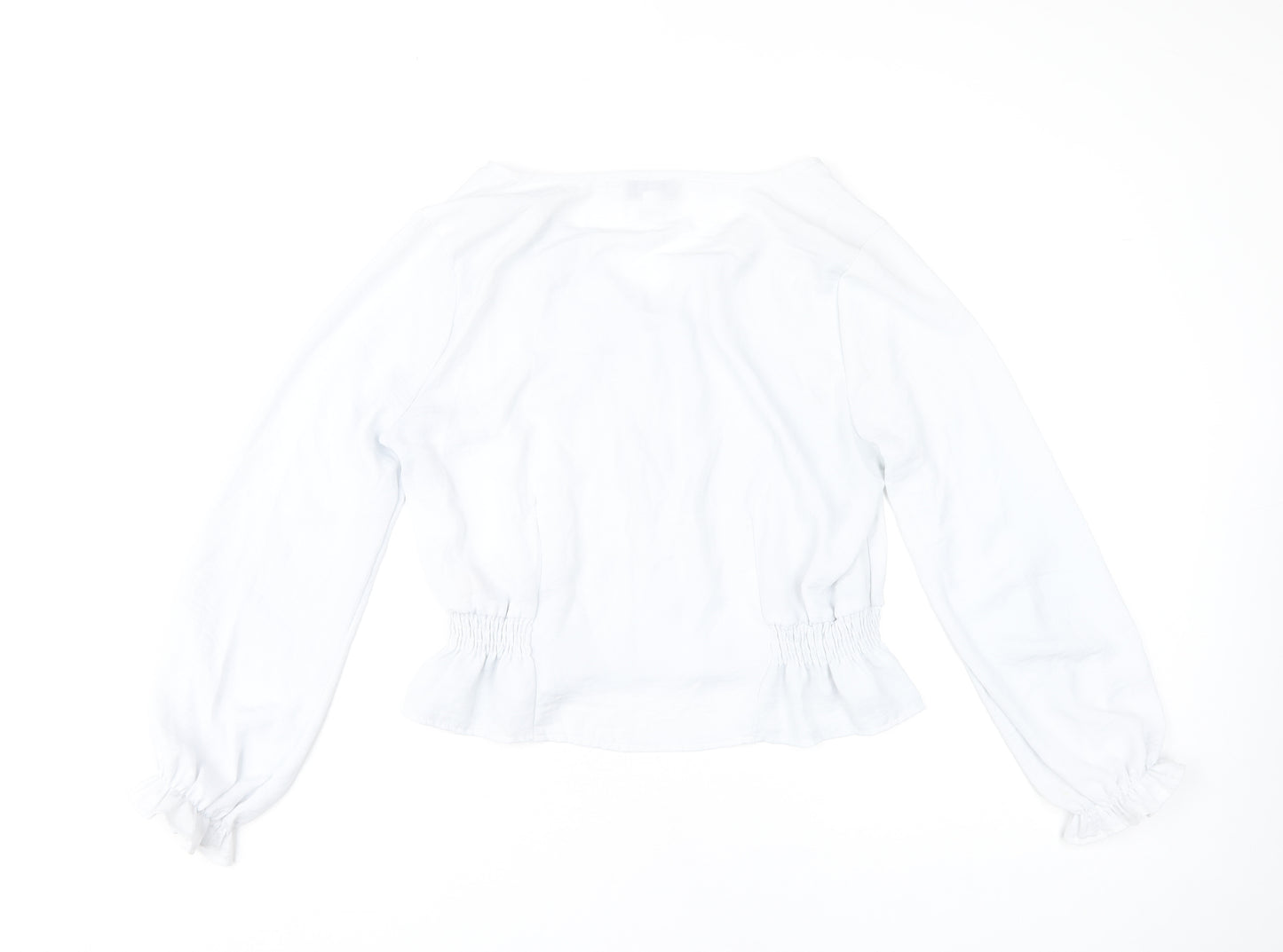 Topshop Women’s White Blouse UK 12 Long Sleeve V-Neck Ruffle