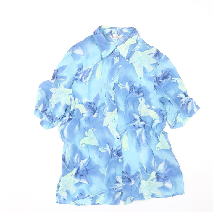 Blanchelle Womens Blue Floral Viscose Button-Up Shirt Size 16