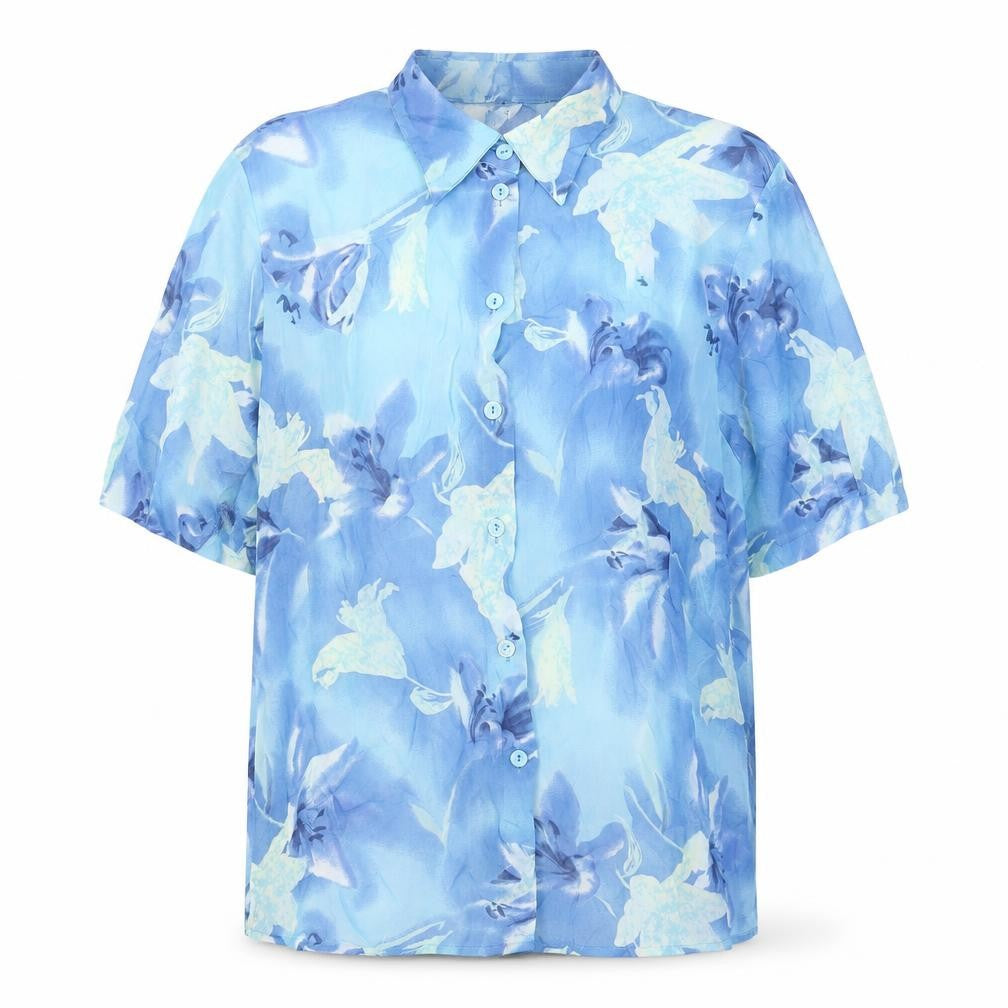 Blanchelle Womens Blue Floral Viscose Button-Up Shirt Size 16
