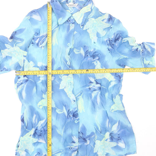 Blanchelle Womens Blue Floral Viscose Button-Up Shirt Size 16