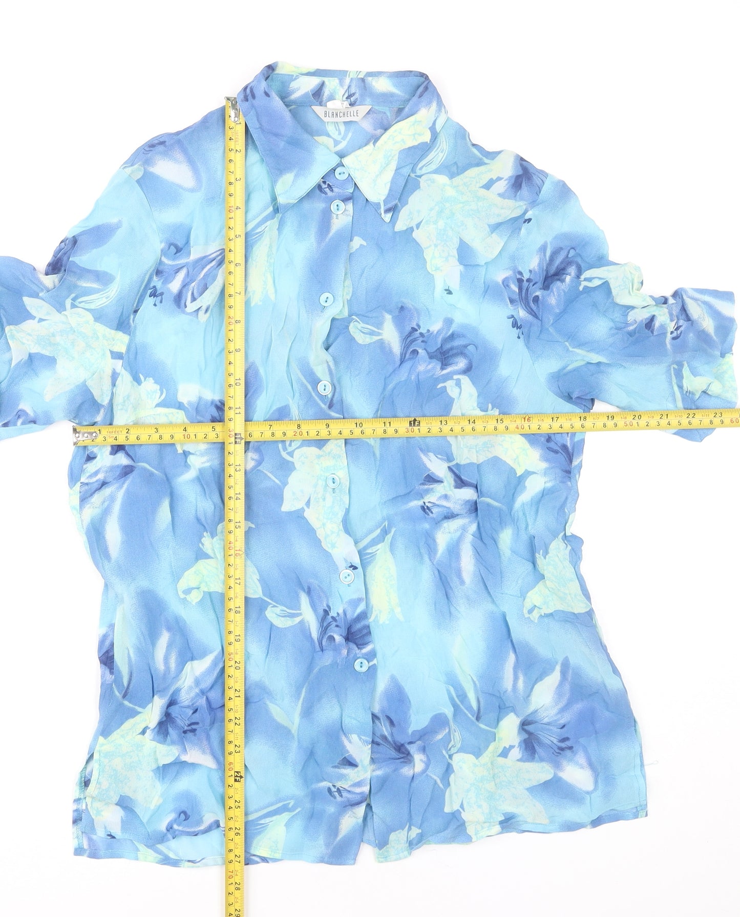 Blanchelle Womens Blue Floral Viscose Button-Up Shirt Size 16