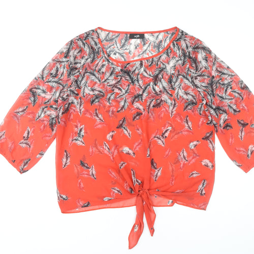 Wallis Women’s Red Feather Print Tunic Blouse Size M