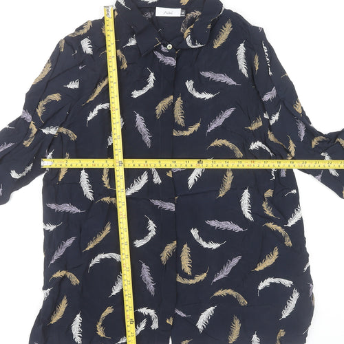 Adini Women Blue Feather Print Viscose Tunic Blouse M