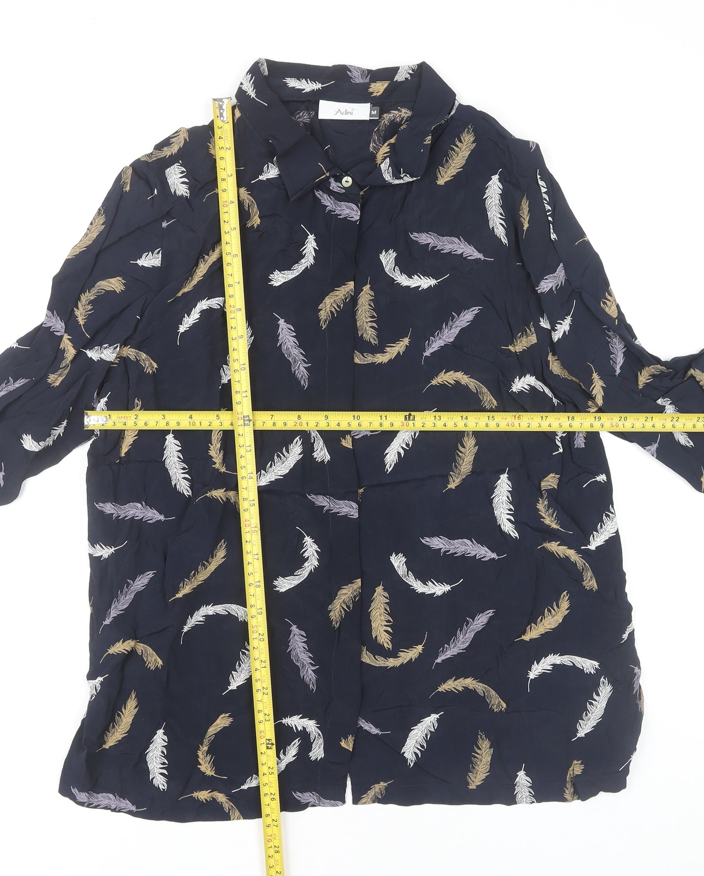 Adini Women Blue Feather Print Viscose Tunic Blouse M