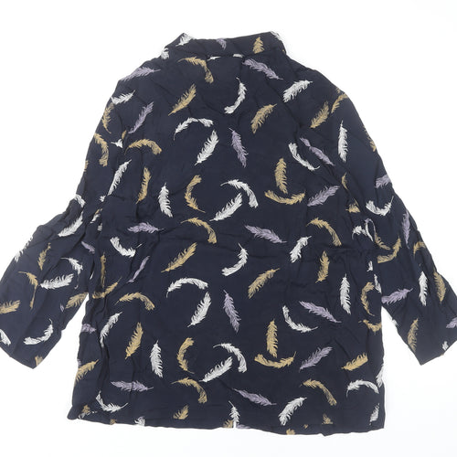Adini Women Blue Feather Print Viscose Tunic Blouse M