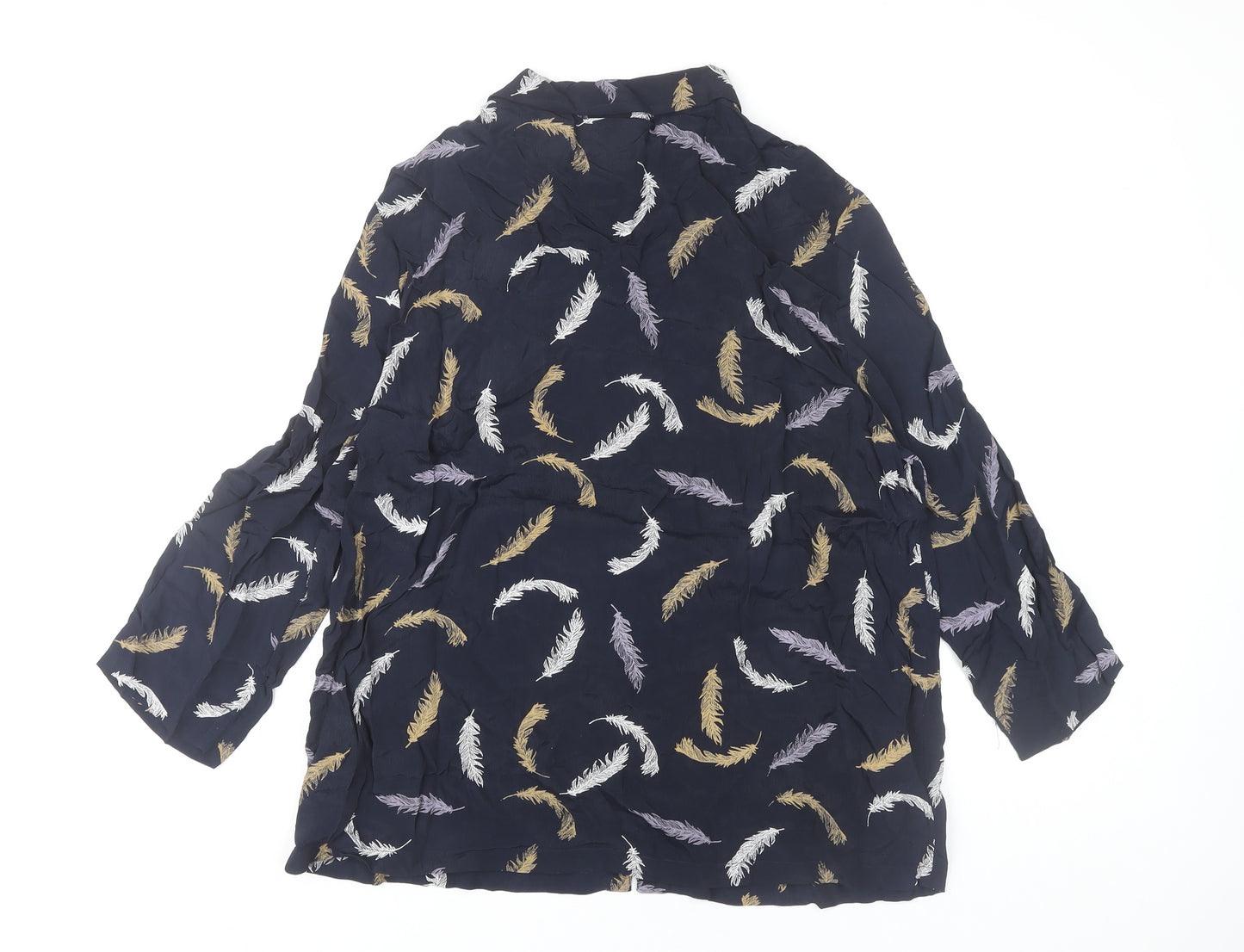 Adini Women Blue Feather Print Viscose Tunic Blouse M