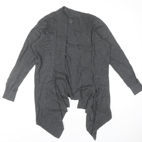 Dickins & Jones Womens Grey Cotton Cardigan Size M Open Knit Long Sleeve
