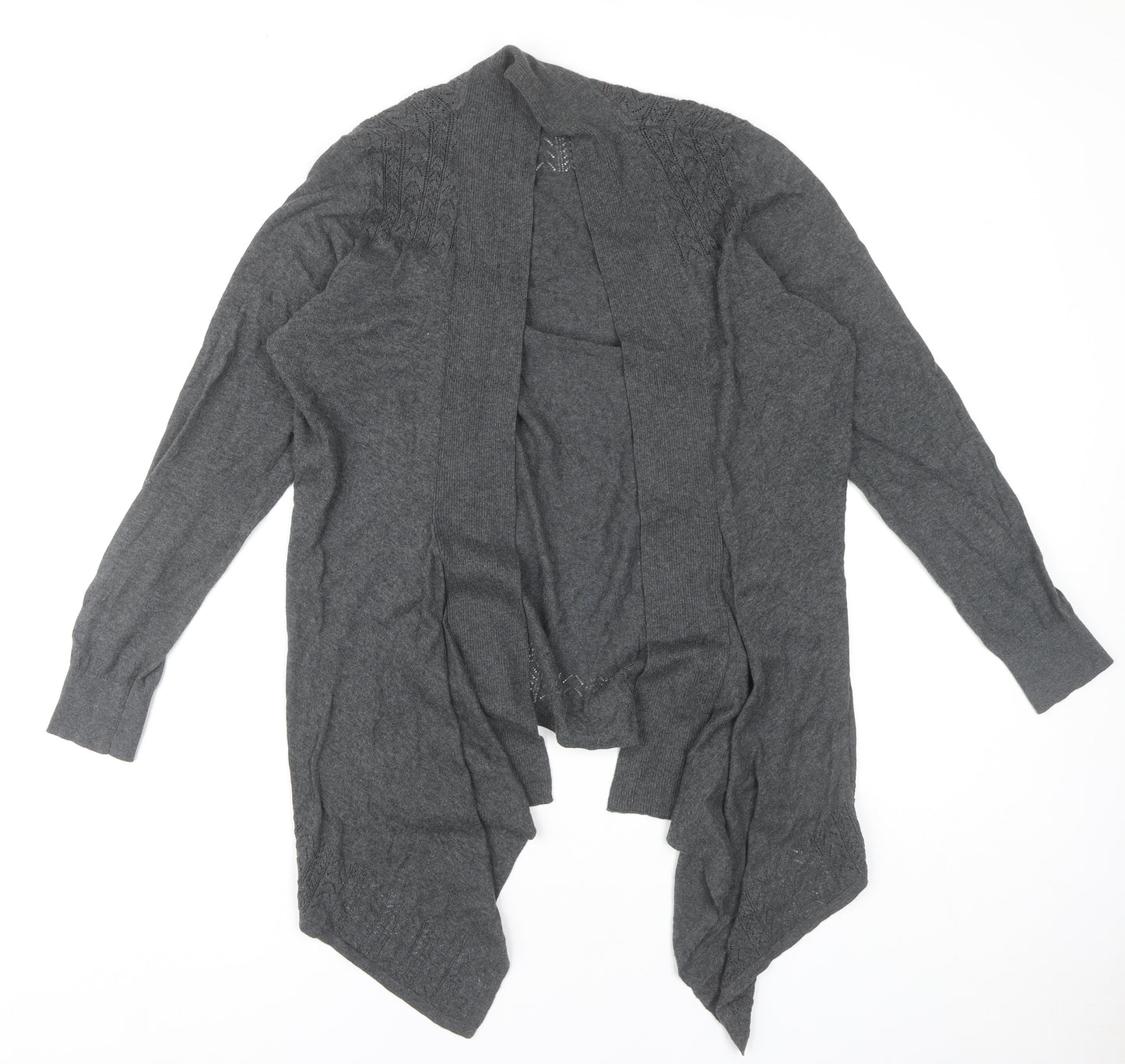 Dickins & Jones Womens Grey Cotton Cardigan Size M Open Knit Long Sleeve