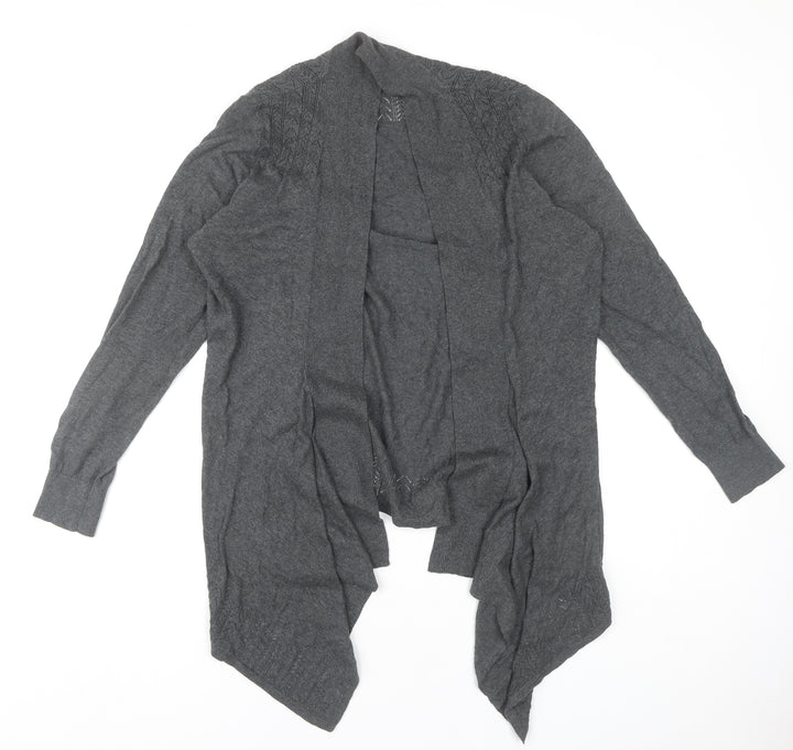 Dickins & Jones Womens Grey Cotton Cardigan Size M Open Knit Long Sleeve