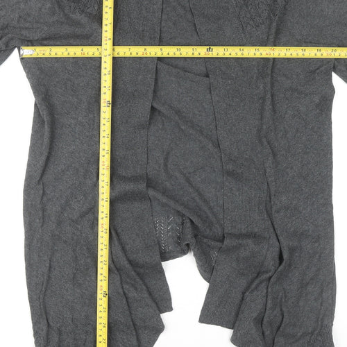 Dickins & Jones Womens Grey Cotton Cardigan Size M Open Knit Long Sleeve