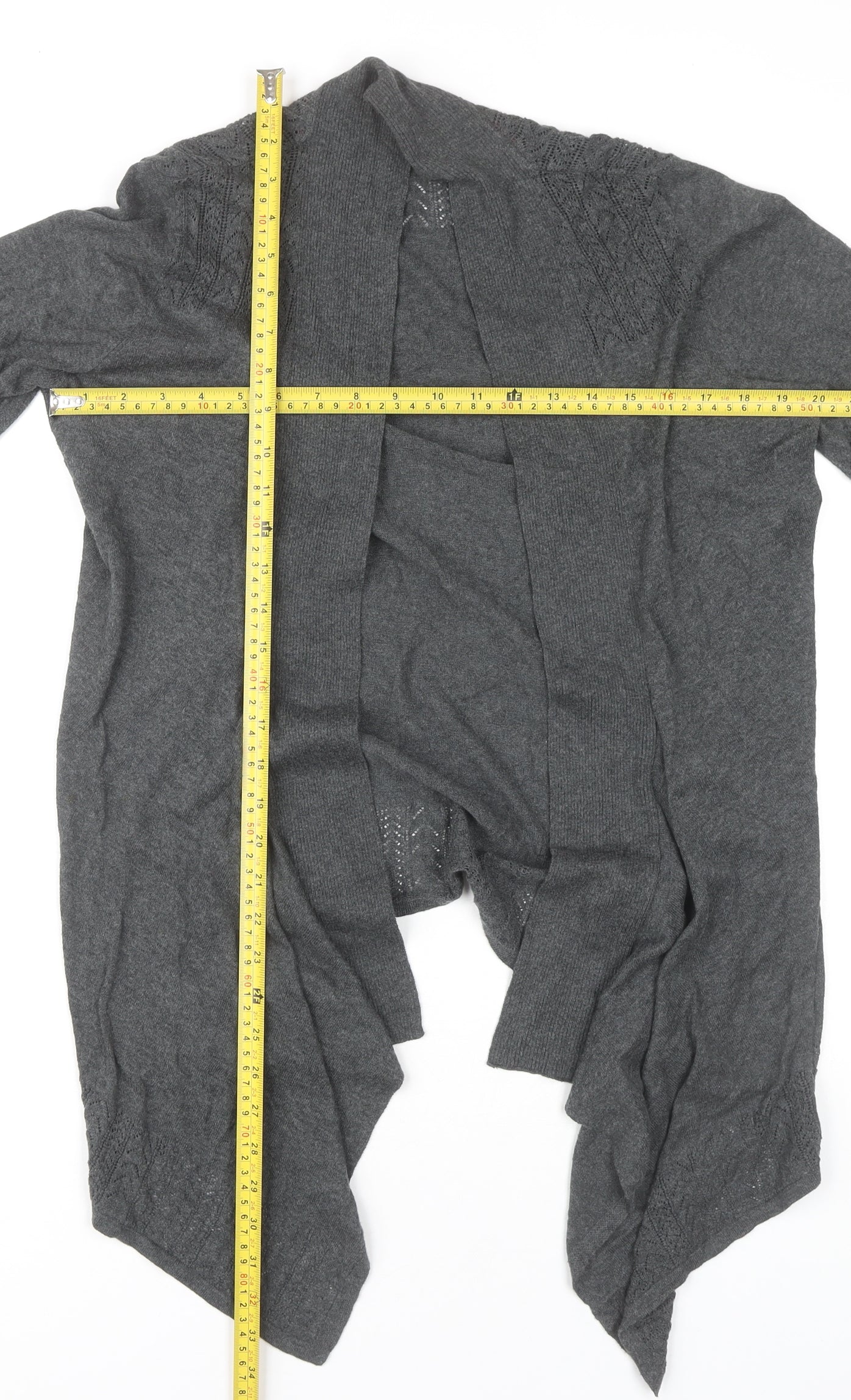 Dickins & Jones Womens Grey Cotton Cardigan Size M Open Knit Long Sleeve