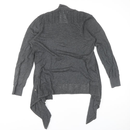 Dickins & Jones Womens Grey Cotton Cardigan Size M Open Knit Long Sleeve