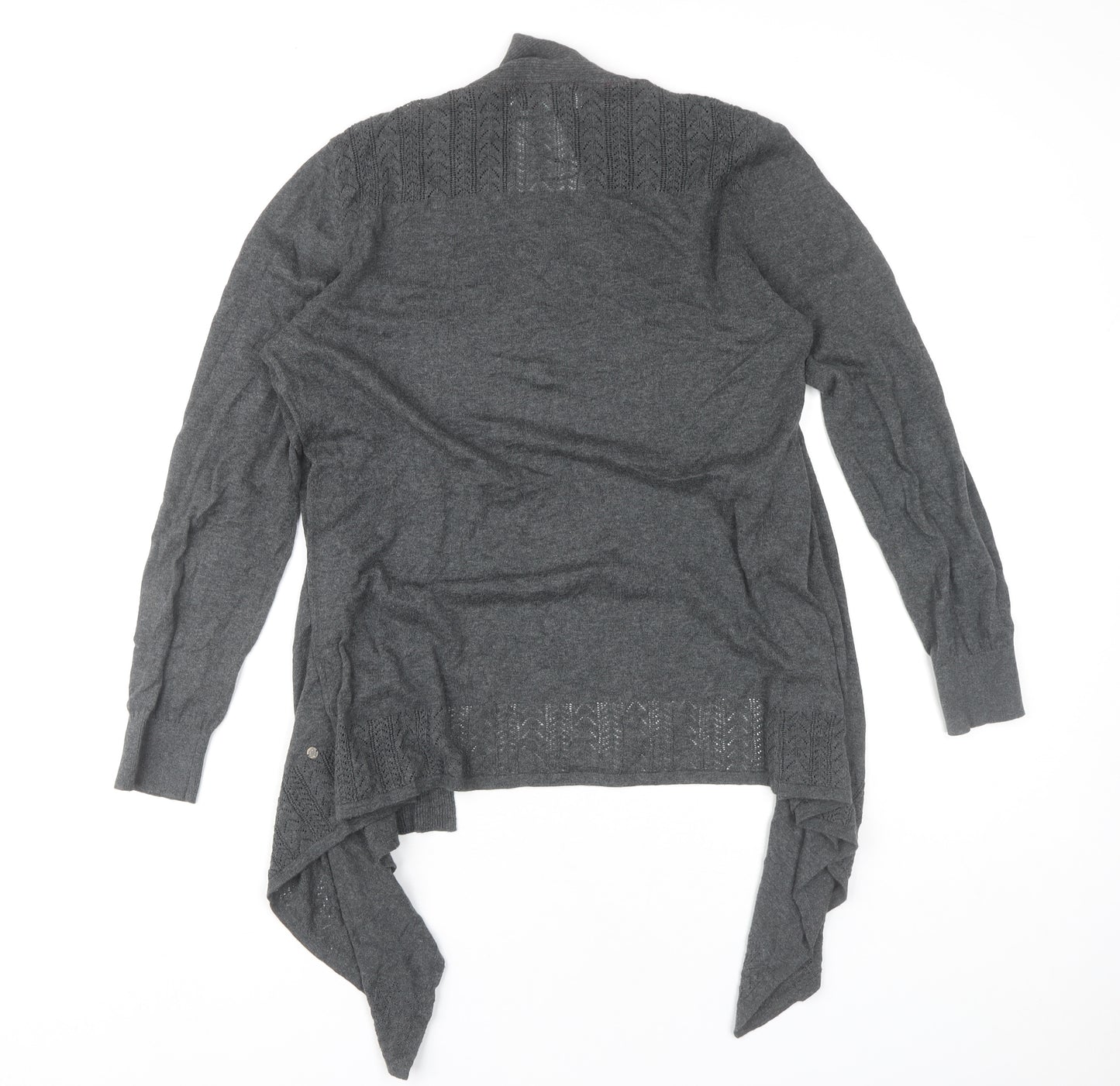 Dickins & Jones Womens Grey Cotton Cardigan Size M Open Knit Long Sleeve