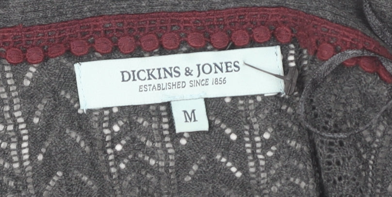 Dickins & Jones Womens Grey Cotton Cardigan Size M Open Knit Long Sleeve