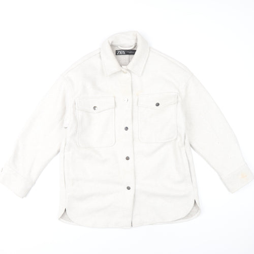 Zara Women Ivory XS Basic Jacket Button Front Polyester