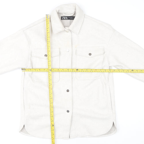 Zara Women Ivory XS Basic Jacket Button Front Polyester